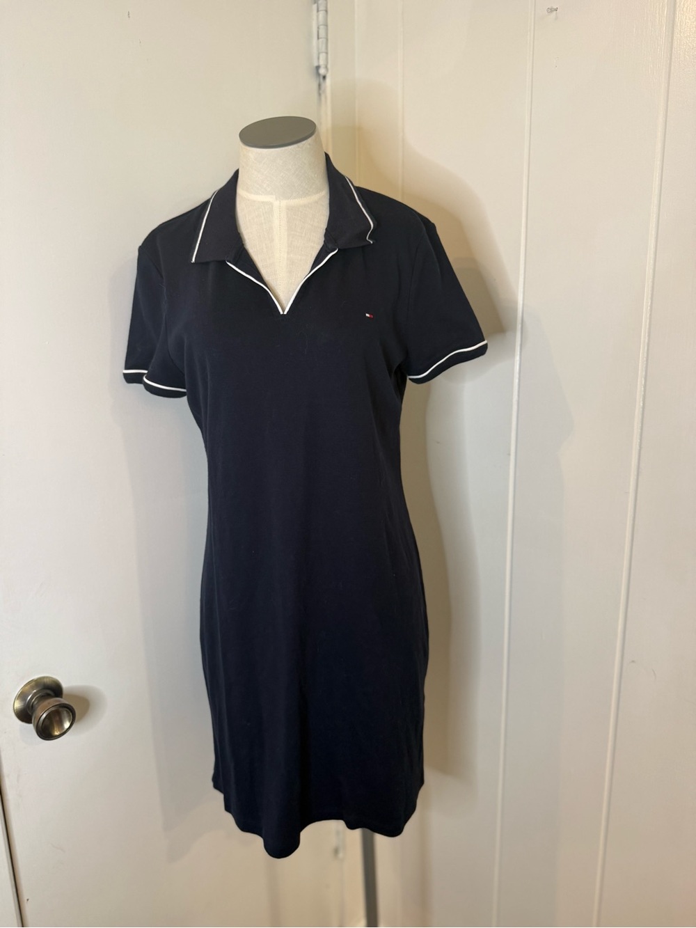Tommy Hilfiger Navy Polo Mini Dress with White Piping Sz L